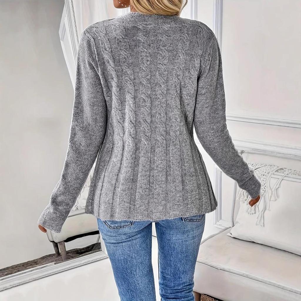 2026 European Style Women's Cable Knit Cardigan: Round Neck, Waist-Cinched, A-Line Hem, Single-Breasted Sweater Coat for Spring/Autumn
