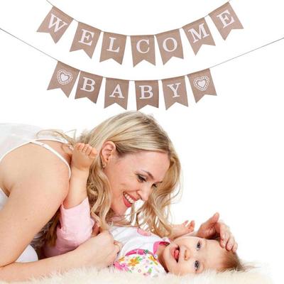 2.8m Party Flags "Welcome Baby" Garland Butting Banners Linen Flags Dovetail Flag