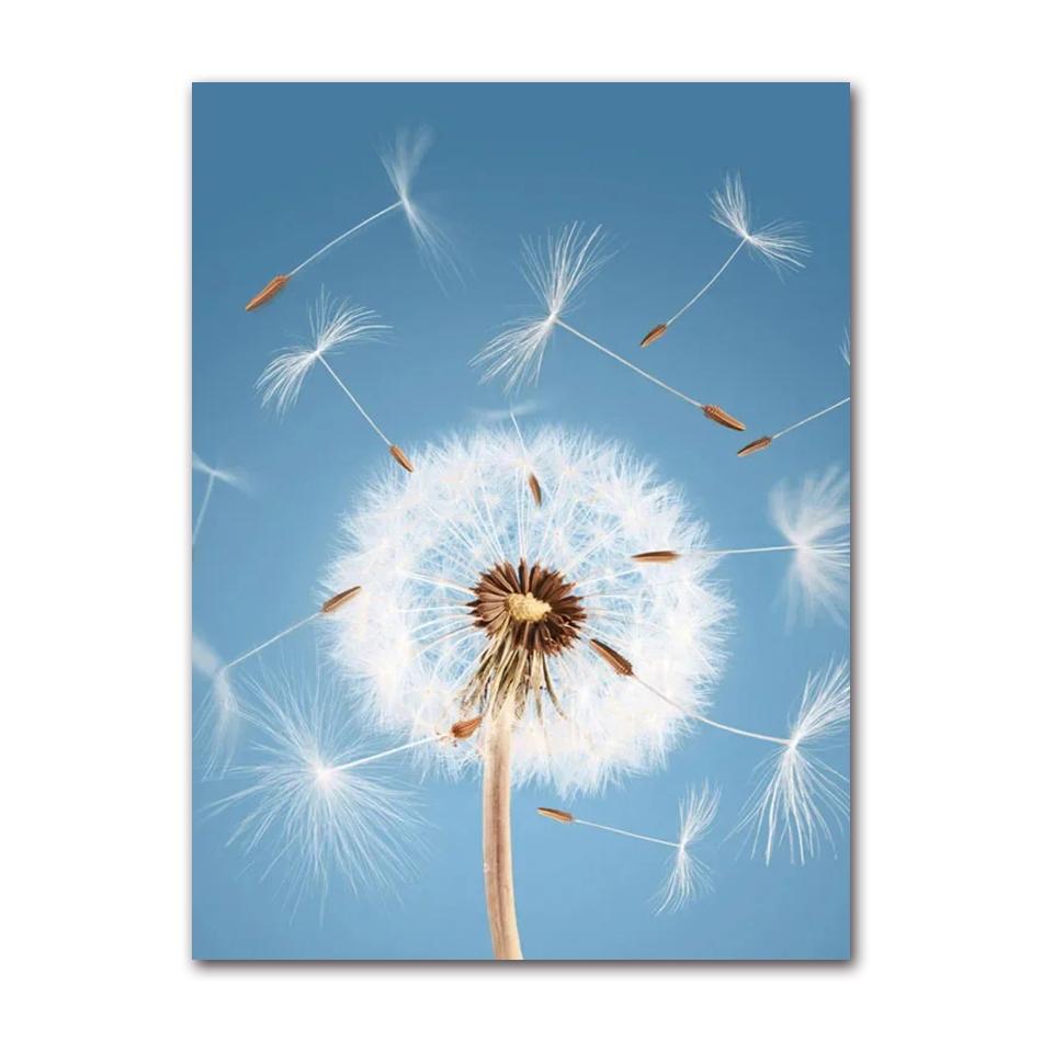Wall Art Blue Tone Dandelion Peony Orchid Flower Oil Painting Spring Poster and Printmaking Living Room Home Decoration Pictures