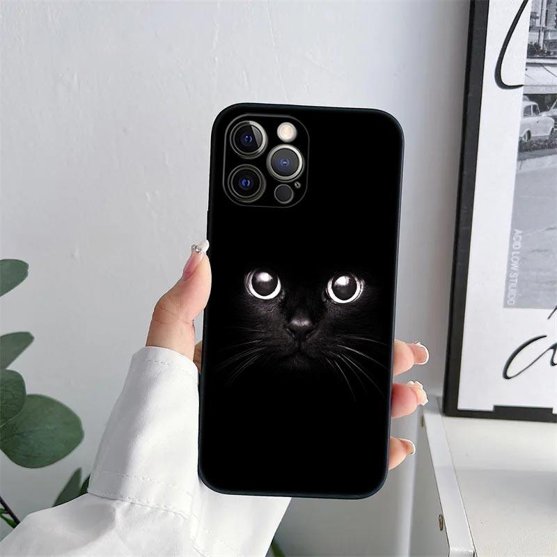 Black Cats Phone Case for iPhone 11 15 Pro Max Case Coque 14 Plus 13 Pro 12 11 X XS XR 7 8 SE 2020 15Pro Cute Cat TPU Soft Cover