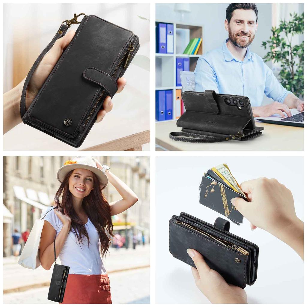 For Samsung Galaxy A55 A35 A25 5G (2025) Wallet Case, Durable PU Leather Magnetic Flip Strap Wristlet Zipper Card Holder Cover