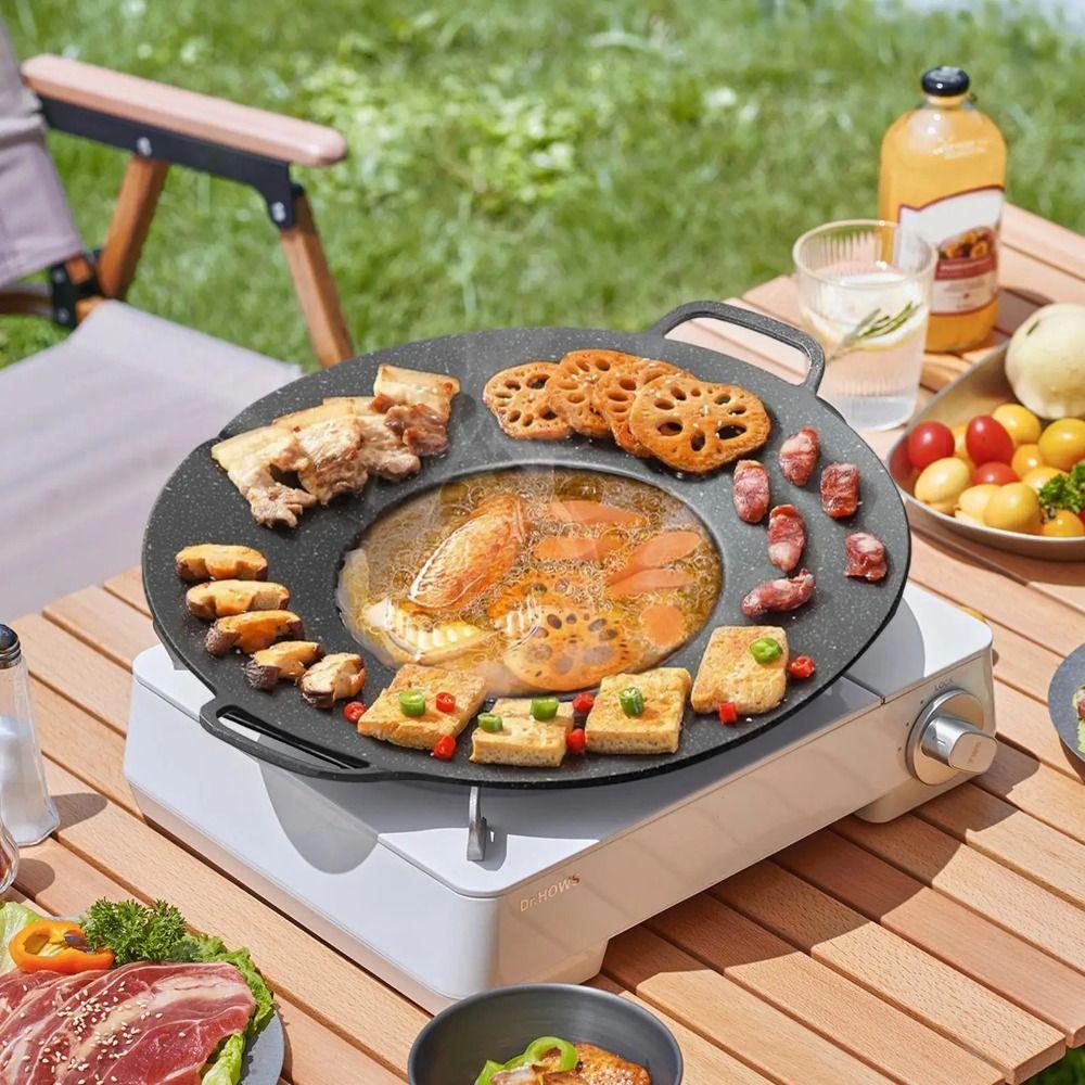 Thicken Deep Baking Tray Round Shape Frying Pan with Handles Convenient Griddle Pan  BBQ