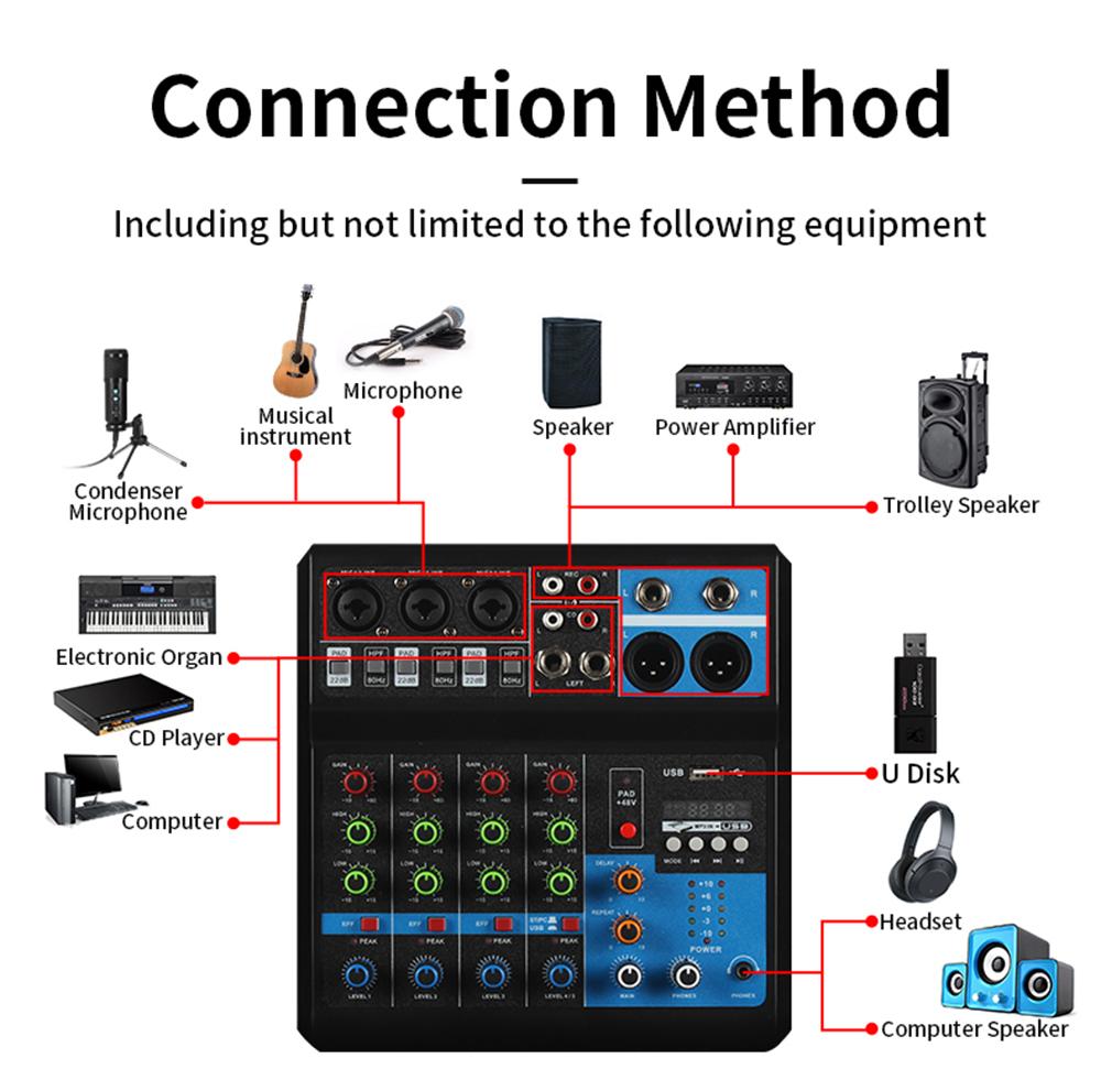 HD Audio 4 5 Channel Sound Mixer Professional Portable Console Computer Input 48v Power Live Broadcast A4 A5 Sound Audio Mixer