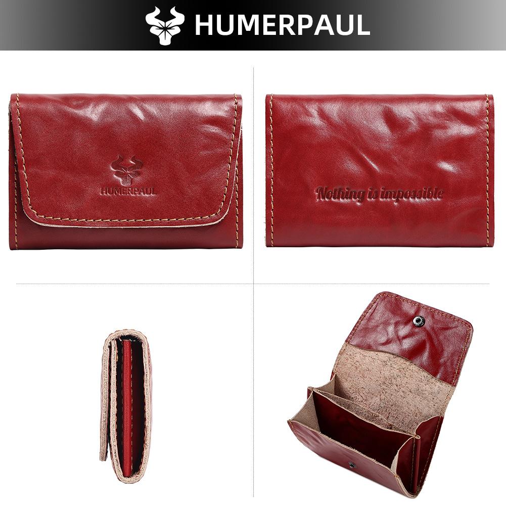 HUMERPAUL Ladies wallet first layer cowhide solid color convenient retro style short coin purse credit card storage leather solid color card case