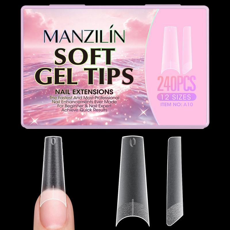 240Pcs Short Almond Soft Gel X Nail Tips Full Cover Coffin Stiletto Frosted Matte Fake Nails Press On Nails Diy Salon Manicure