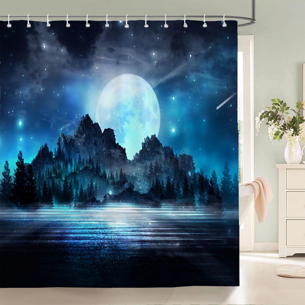 

Earth Universe Starry Sky Shower Curtain Bathroom Decoration Waterproof Polyester Cloth Landscape Night Shower Curtains Set Mat W60H190(CM)-1 Pcs