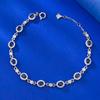Zhuozhifan S925 Sterling Silver Simulated Sapphire & Diamond Oval Bracelet for Women, Adjustable, Chinese Style.
