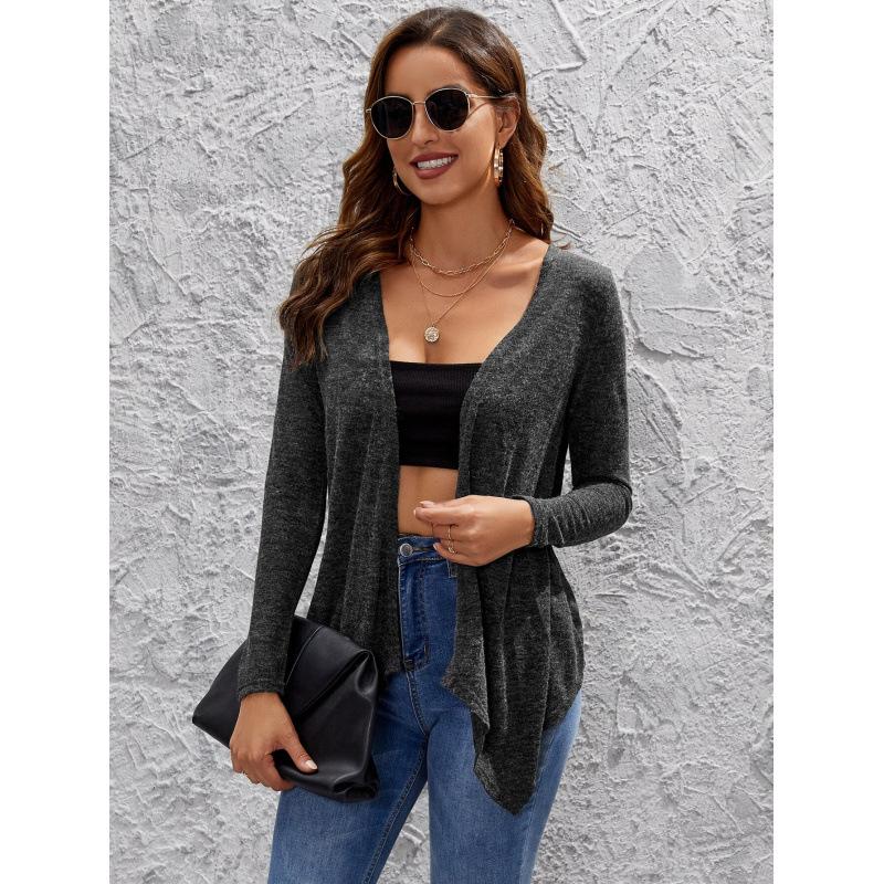 Women Open Front Long Sleeve Cardigan Lightweight Casual Knit Sweater XS серый