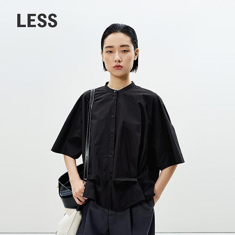 LESS 2025 Summer Cotton Stand Collar Mid-Sleeve Shirt XS