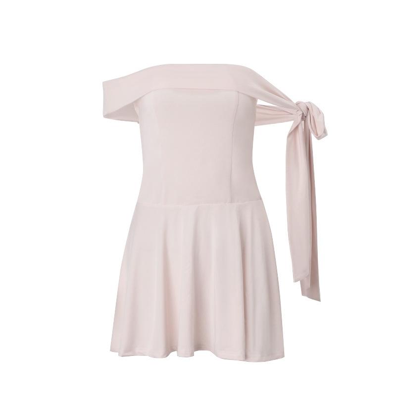 Sexy one-word collar bow off-the-shoulder girl pink pure desire dress S розовый
