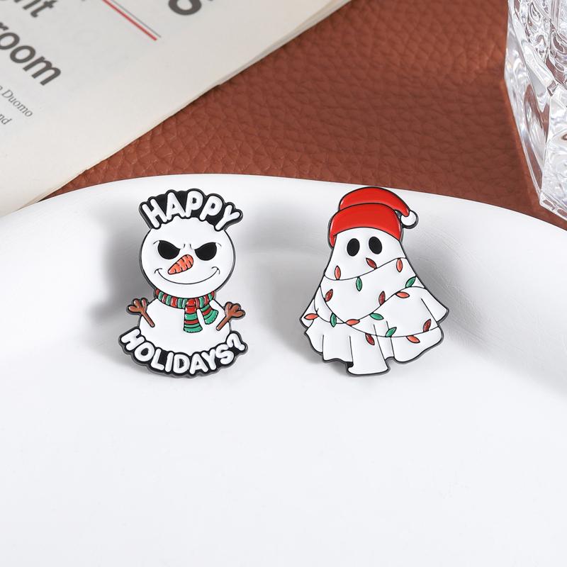 Halloween Weihnachten Emaille Anstecknadeln Schneemann Buh Geist Broschen Reversabzeichen Kleidung Cartoon Lustig Punk Schmuck Geschenk für Kinder Freunde