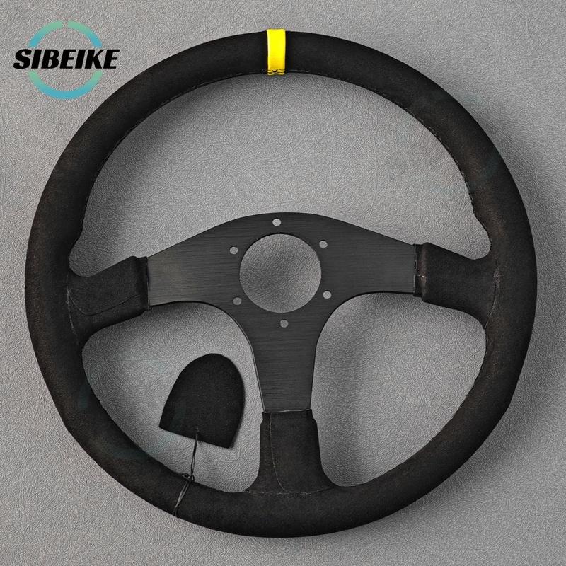 JDM SIBEIKE Racing Suede Steering Wheel Universal Flat Sports Drift Steering Wheel Car Accessories
