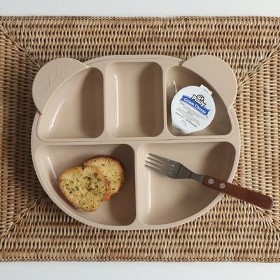 Aidel Lolly Silicone Baby Food Plate Set, Milk Tea, Food Plate + Three-compartment Sharing Plate, Popular Korean Parenting Items