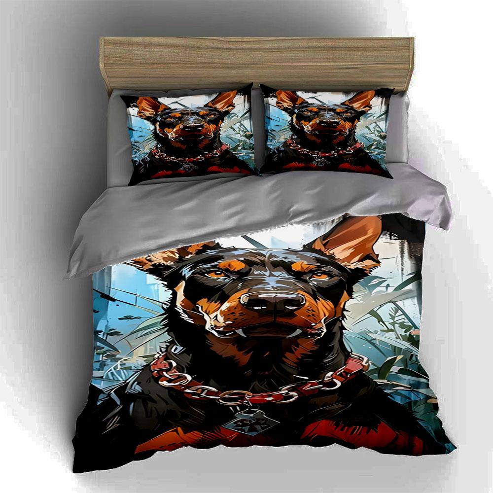 Doberman Dog Illustration. Bedding Duvet Cover Sets Duvet Covers Pillowcases Gifts (1 * Duvet Cover 2 * Pillowcases, Without Duvet Insert)