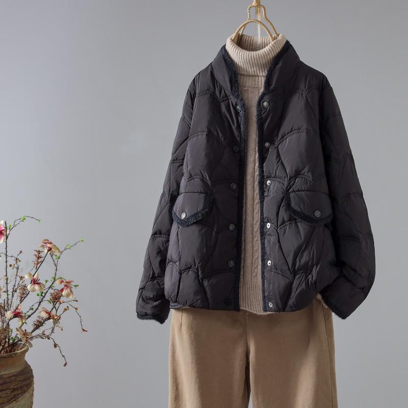 Year literary and retro pressed line burr white duck down jacket loose warm winter jacket short top tide