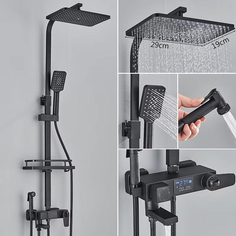 

4-ходовой цифровой дисплей смеситель для душа ванная термостатическая/горячая/холодная тропическая душевая головка латунные вращающиеся смесители кран для биде Thermostatic чёрный