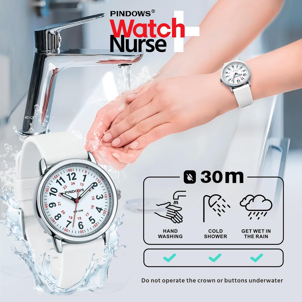 PINDOWS Unisex Analog Quartz Watch for 30m Water Military Time Luminous Dial for Easy Visibility Women's Watch, Students, Resistant, Display,