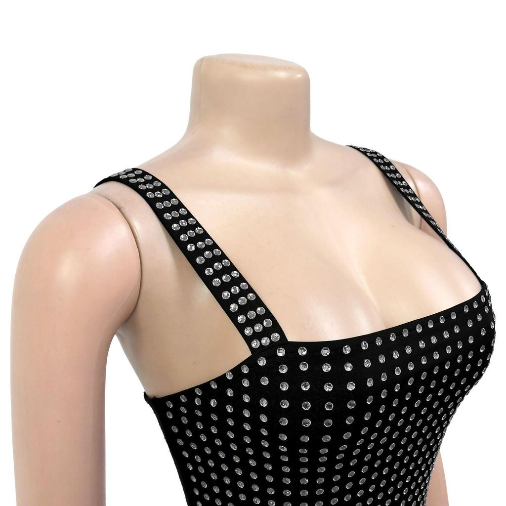 C7197 Women's Sexy Spaghetti Strap Bodycon Mini Dress with Hot Drill Details