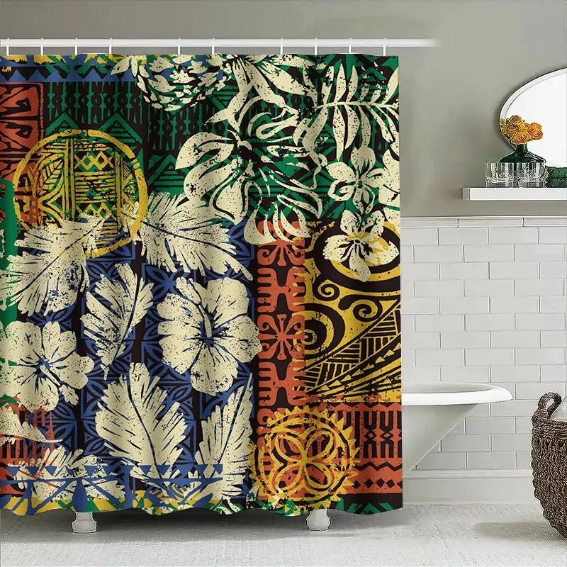 Stylish Vintage Floral Shower Curtain With Colorful Geometric Patterns Perfect For Bathrooms