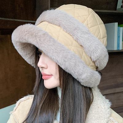 Winter Hat Women's Outdoor Fleece Windproof Neck Protection Ear Protection Bucket Hat Korean Version Fashion Small Plush Hat