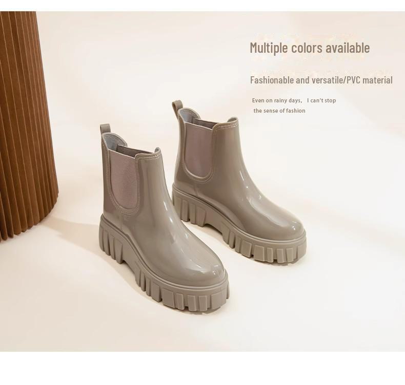 Damen 2024 Modische Wasserdichte Rutschfeste Mittelhohe Regenstiefel - Leichte Gummi-Schuhe mit dicker Sohle.