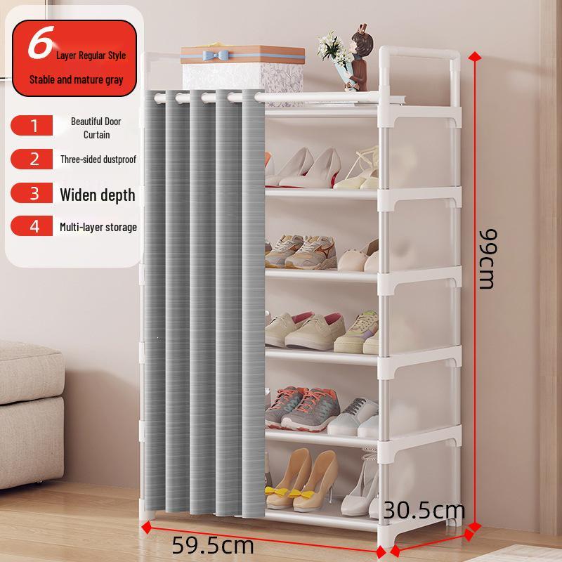Dustproof Multi-layer Shoe Rack with Door Curtain for Entryways