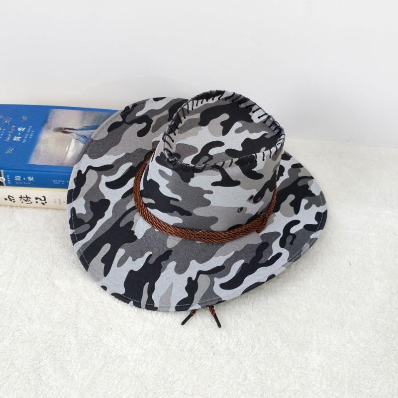 Summer Camouflage Hat Shade Breathable Sports Fishing Sun Protection Shade Hat Big Brim Straw Hat Western Cowboy Hat