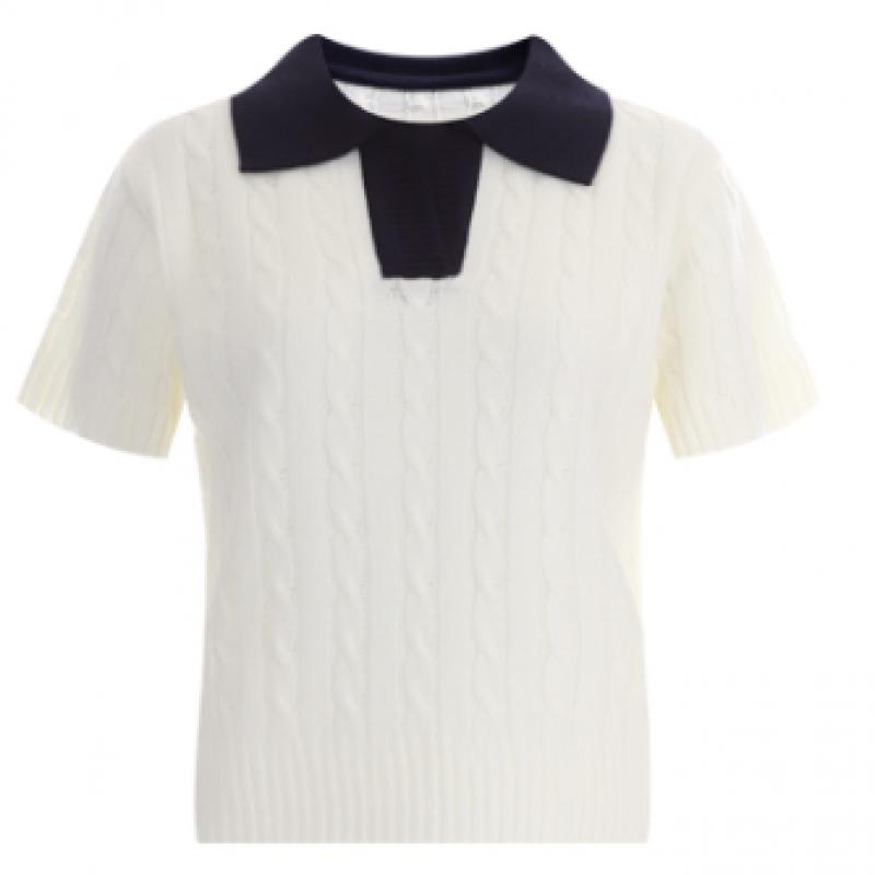 Shop Women Cable Knit Short Sleeve Top Color Block Sora Bom Wkn 11885