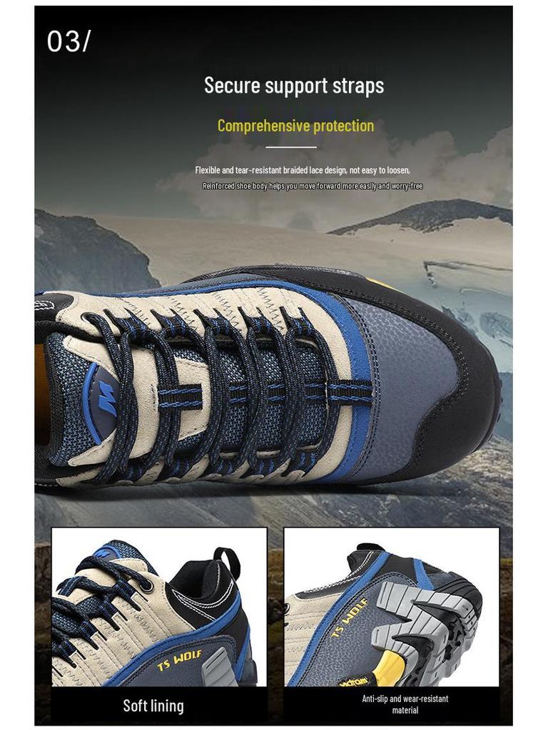 Men's Lightweight Non-Slip Genuine Leather Hiking Shoes - Breathable, Wear-Resistant Outdoor Shoes for Hiking and Travel (Unisex).