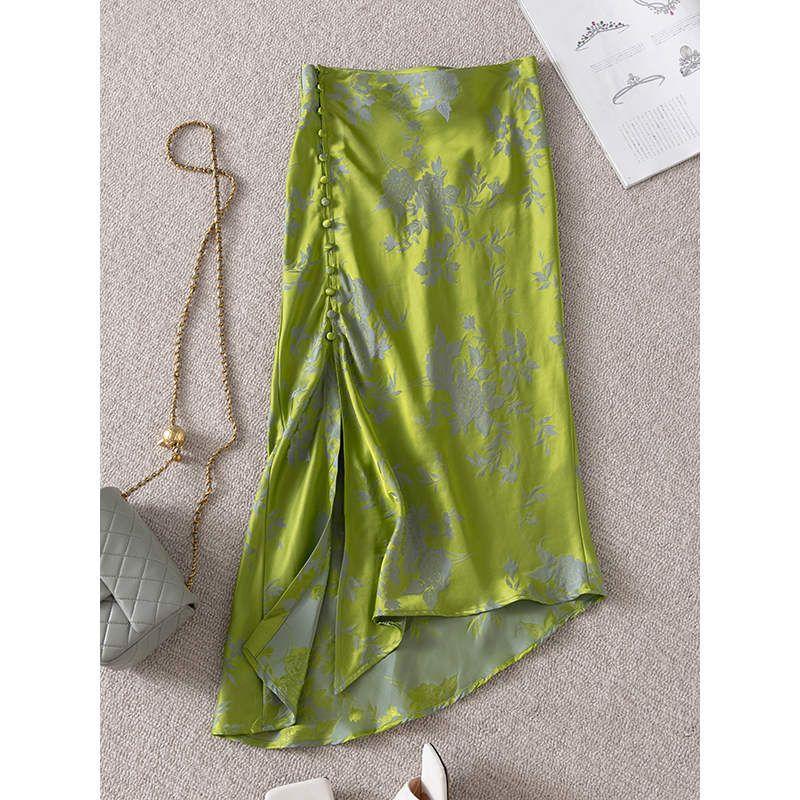 

Бренд Скидка на снятие с производства Выбор утечек Тяжелый вес Шелковый жаккард Двубортная Асимметричная Юбка миди с разрезом Pink M