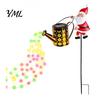 Unique Magic Cauldron Decor Solar Christmas Santa Yard Light, Witch Skull Projection Garden Stake Lamp with LED Flowing Water Lanterns & Waterfall