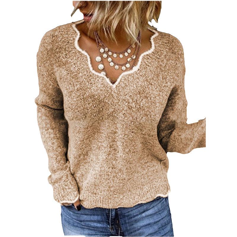 2025 Women's V-neck Knit Pullover Sweater - Cute, Multiple Colors, In Stock