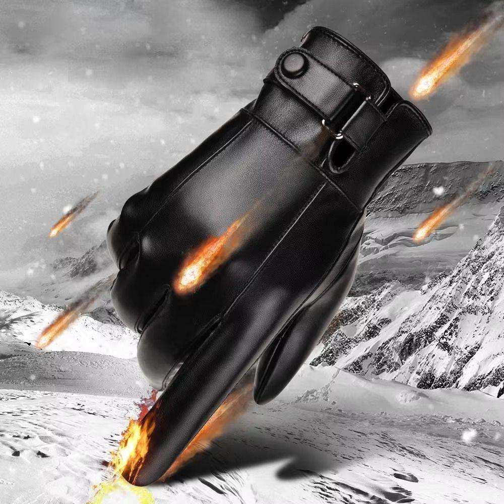 Windproof Men's PU Leather Gloves Keep Warm Motorcycle Full Finger Mittens  Outdooor