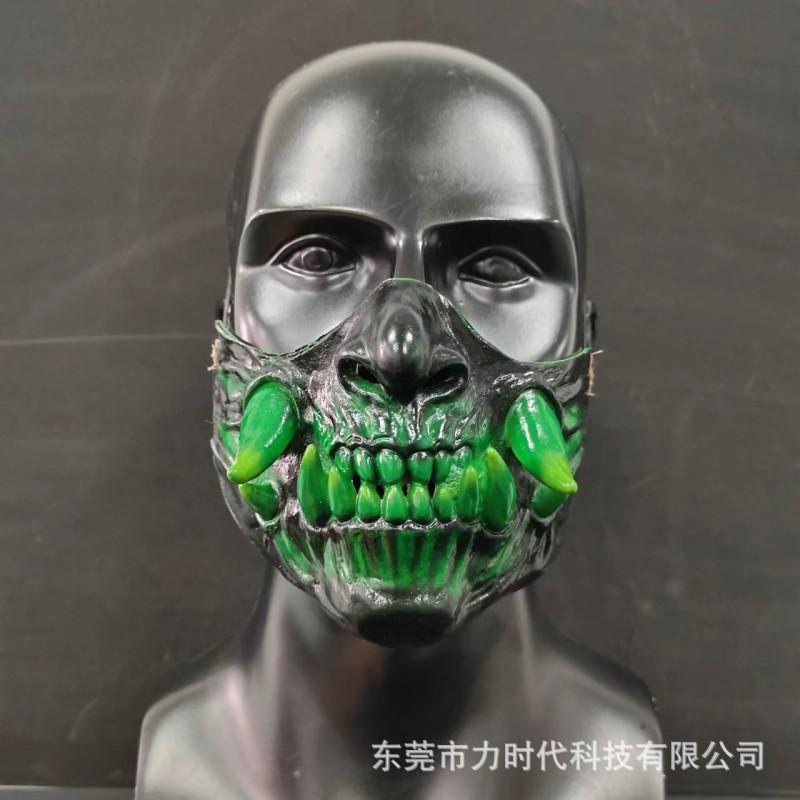 Devil Mask Cosplay Japanese Style Half Face Punk With Fangs Halloween Costume Party