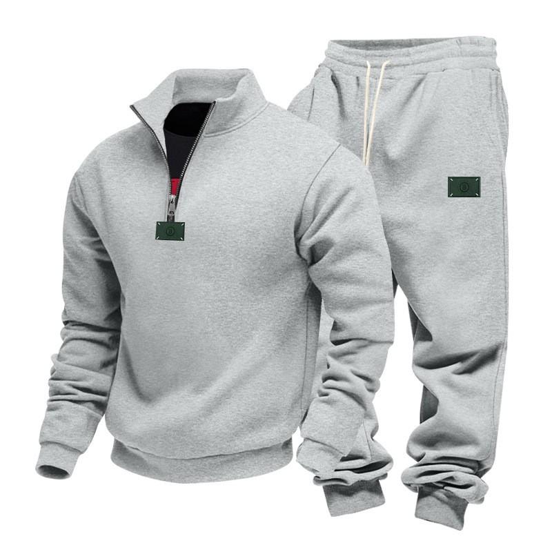 Mens Winter Thickened Fleece-Lined Casual Hoodless Jacket Pants Set Loose Fit Urban Style