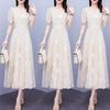 Floral Short Sleeve Dress for Women - Korean Style Waist-Cinched Slimming Skirt