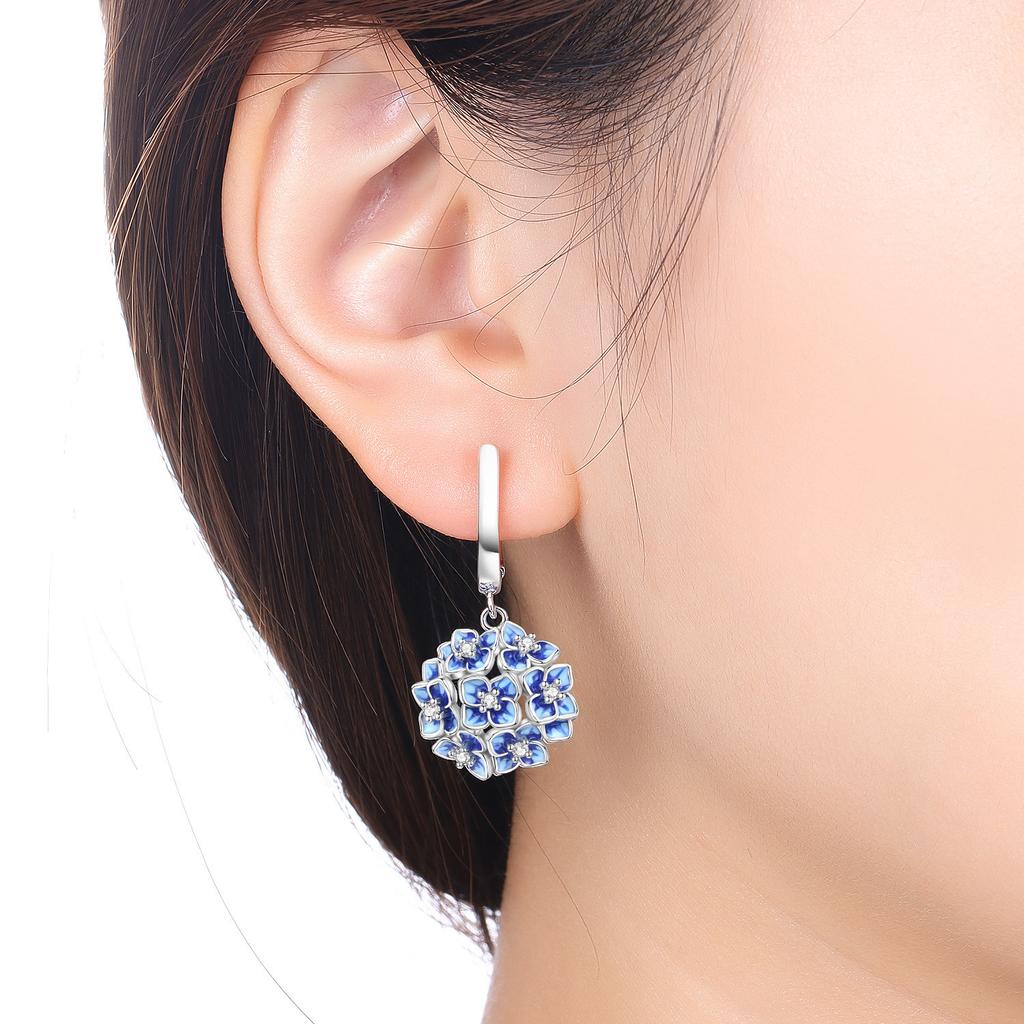 925 Sterling Silver Blue Hydrangea Flower Drop Earrings Women Earrings Charm Fashion Versatile Party Jewelry Gifts