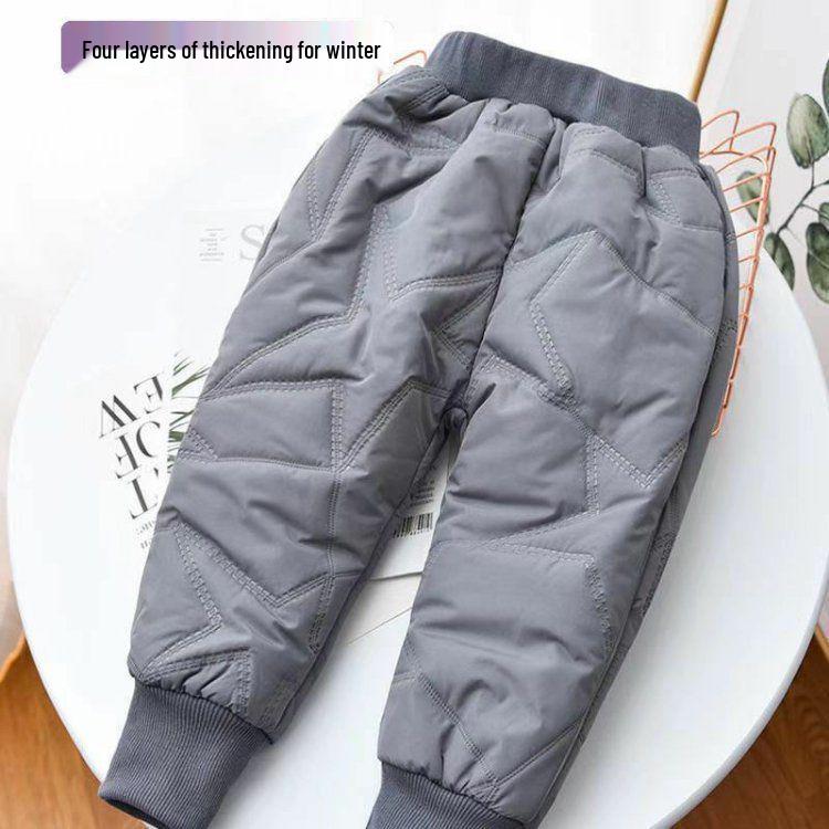 

Girls Quilted Cotton Winter Pants - 2024 Style, Thick Four-Layer Warm Trousers for Babies 90cm серый
