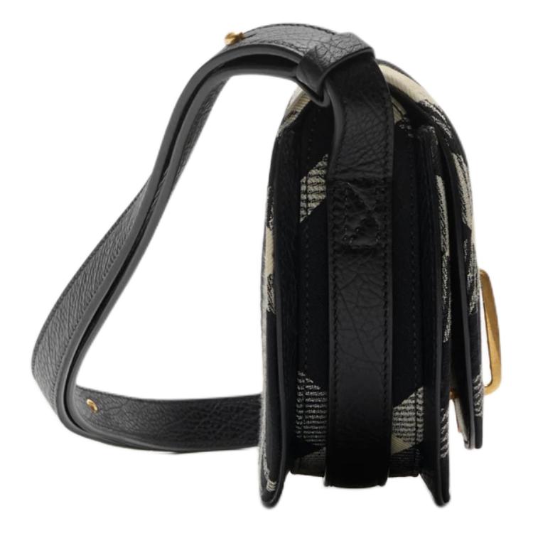 Burberry Medium Rocking Horse Saddle Bag Check Woven Canvas Leather Crossbody Handbag Black Beige Plaid for Daily Commute Shopping Travel 80931061