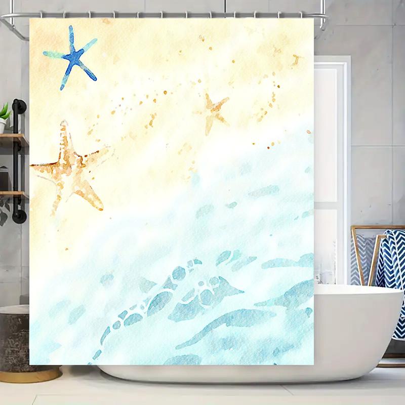 

Bathroom Decor Starfish Shower Curtain Waterproof Fabric Bath Decoration Artistic Print Home Decorations White/Blue 180X274Cm (W W60H190(CM)-1 Pcs