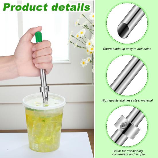 Stainless Steel Puncher for Plastic Lids Beverage Cup Lid Puncher Adjustable Depth Straw Hole Punch Tool for Lemonade Cups Takeout Lids