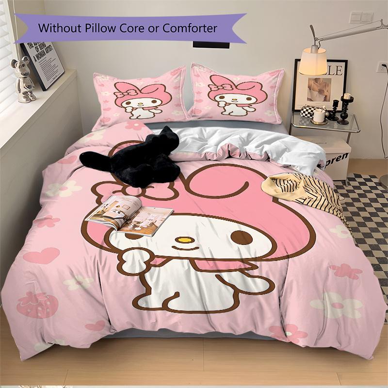 3pcs My Melody Cute Wallpaper Print Cover Set Ultra Soft, Breathable, and Comfortable Bedding with Stylish Design for Bedroom and Guest Room Deco