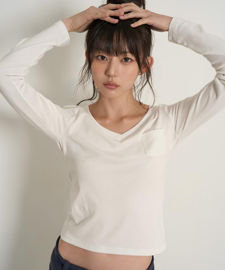 PEPLEE V-Neck Pocket Long Sleeve (White)