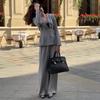 2025 Summer Women's Solid Color V-Neck Long Sleeve Top & Wide Leg Pants Set