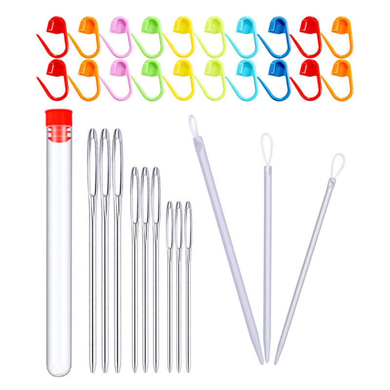 

Наборы для шитья и вязания, 33 шт., тупые иглы для пряжи с большим ушком и; Пластиковые ткацкие иглы и; Инструменты для маркеров счетчика петель для вязания крючком 1set