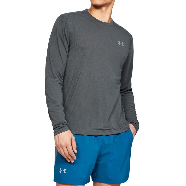 Under Armour Mesh Panel Running Long-Sleeve T-Shirt Men Tops Grey 1326584-012