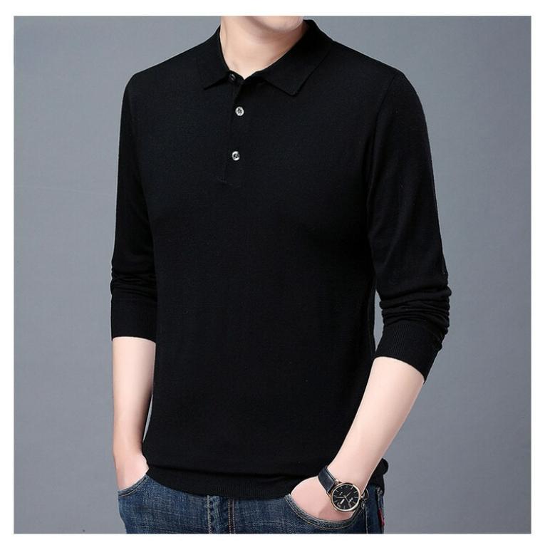 Herbst- und Winterstrickwaren Hemden Herrenmode Einfarbig Revers Unterzieh-Herren Langarm-Tops Pullover Herren