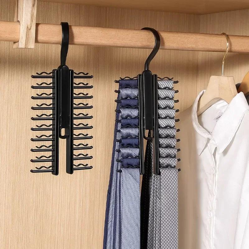 Tie Hanger Rotatable Necktie Storage Rack Clothes Hanger Organizer 20 Rows Large Capacity Belt Hooks Closet Skidproof Tie Clamp