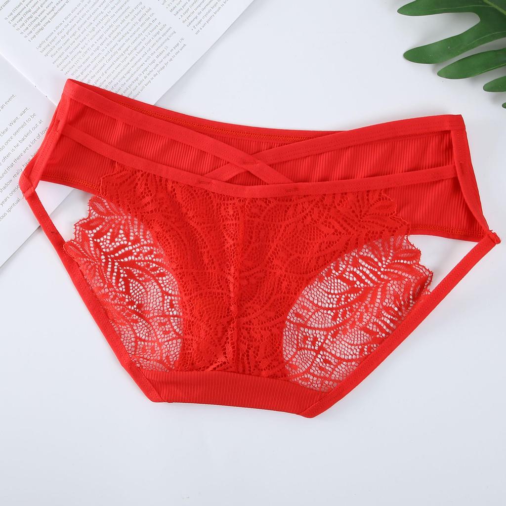 Erotic Panties Sexy Briefs Women Butt Lift Mid Waist Racerback Hollow Out Lace Women's Lingeries Boudoir Breathable Ice Silk Underwear