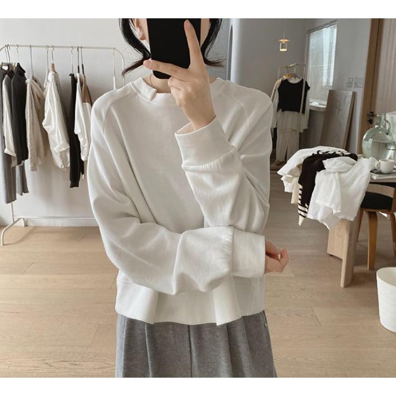 

Women s Sweatshirt Spring and Autumn New Niche Design Raglan Sleeves Loose Slim Cotton Versatile Round Neck Top L білий
